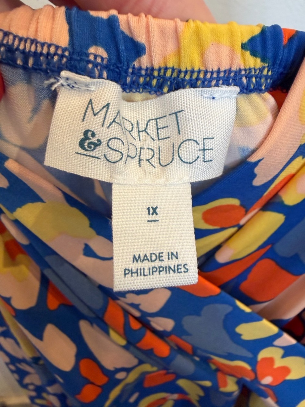 Market & Spruce Blue Floral Wrap Dress with Yellow and Orange Accents - Picture 4 of 5